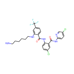 NCCCCCCNc1cc(C(F)(F)F)ccc1C(=O)Nc1ccc(Cl)cc1C(=O)Nc1ccc(Cl)cn1 ZINC000217123273