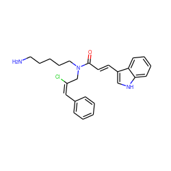 NCCCCCN(C/C(Cl)=C\c1ccccc1)C(=O)/C=C/c1c[nH]c2ccccc12 ZINC000028825923