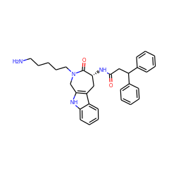 NCCCCCN1Cc2[nH]c3ccccc3c2C[C@@H](NC(=O)CC(c2ccccc2)c2ccccc2)C1=O ZINC000028701722