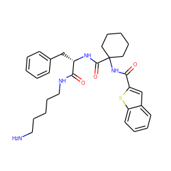 NCCCCCNC(=O)[C@H](Cc1ccccc1)NC(=O)C1(NC(=O)c2cc3ccccc3s2)CCCCC1 ZINC000028825167