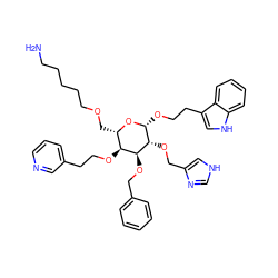 NCCCCCOC[C@@H]1O[C@H](OCCc2c[nH]c3ccccc23)[C@H](OCc2c[nH]cn2)[C@@H](OCc2ccccc2)[C@H]1OCCc1cccnc1 ZINC000029552258