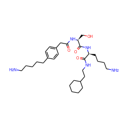 NCCCCCc1ccc(CC(=O)N[C@@H](CO)C(=O)N[C@@H](CCCCN)C(=O)NCCC2CCCCC2)cc1 ZINC000029222659