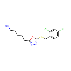 NCCCCCc1nnc(SCc2ccc(Cl)cc2Cl)o1 ZINC000001873287