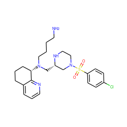 NCCCCN(C[C@H]1CN(S(=O)(=O)c2ccc(Cl)cc2)CCN1)[C@H]1CCCc2cccnc21 ZINC000473154719