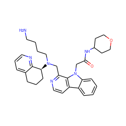 NCCCCN(Cc1nccc2c3ccccc3n(CC(=O)NC3CCOCC3)c12)[C@H]1CCCc2cccnc21 ZINC000200688040