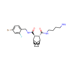 NCCCCNC(=O)[C@H]1[C@H](C(=O)NCc2ccc(Br)cc2F)[C@@H]2C=C[C@H]1C21CC1 ZINC000168381954