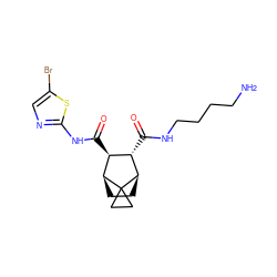 NCCCCNC(=O)[C@H]1[C@H](C(=O)Nc2ncc(Br)s2)[C@@H]2CC[C@H]1C21CC1 ZINC000168581716