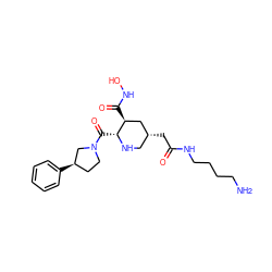 NCCCCNC(=O)C[C@@H]1CN[C@H](C(=O)N2CC[C@@H](c3ccccc3)C2)[C@@H](C(=O)NO)C1 ZINC000045259466