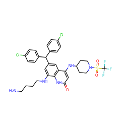 NCCCCNc1cc(C(c2ccc(Cl)cc2)c2ccc(Cl)cc2)cc2c(NC3CCN(S(=O)(=O)C(F)(F)F)CC3)cc(=O)[nH]c12 ZINC001772645874