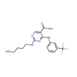 NCCCCNc1ncc(C(N)=O)c(Nc2cccc(C(F)(F)F)c2)n1 ZINC000002007261