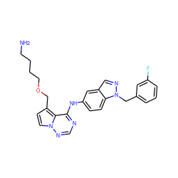 NCCCCOCc1ccn2ncnc(Nc3ccc4c(cnn4Cc4cccc(F)c4)c3)c12 ZINC000028901066