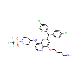 NCCCCOc1cc(C(c2ccc(Cl)cc2)c2ccc(Cl)cc2)cc2c(NC3CCN(S(=O)(=O)C(F)(F)F)CC3)ccnc12 ZINC001772596342