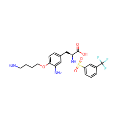 NCCCCOc1ccc(C[C@H](NS(=O)(=O)c2cccc(C(F)(F)F)c2)C(=O)O)cc1N ZINC000045256457