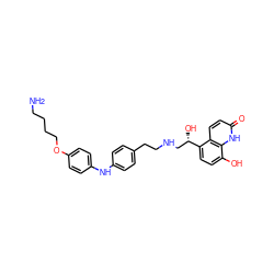 NCCCCOc1ccc(Nc2ccc(CCNC[C@H](O)c3ccc(O)c4[nH]c(=O)ccc34)cc2)cc1 ZINC000114564929