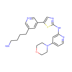 NCCCCc1cncc(-c2cnc(Nc3cc(N4CCOCC4)ccn3)s2)c1 ZINC000084605321