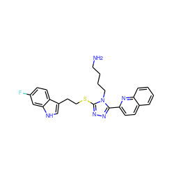 NCCCCn1c(SCCc2c[nH]c3cc(F)ccc23)nnc1-c1ccc2ccccc2n1 ZINC000028462265