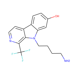 NCCCCn1c2cc(O)ccc2c2ccnc(C(F)(F)F)c21 ZINC000084602342