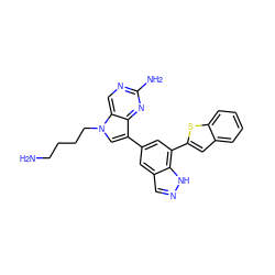 NCCCCn1cc(-c2cc(-c3cc4ccccc4s3)c3[nH]ncc3c2)c2nc(N)ncc21 ZINC000045336991