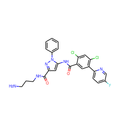 NCCCNC(=O)c1cc(NC(=O)c2cc(-c3ccc(F)cn3)c(Cl)cc2Cl)n(-c2ccccc2)n1 ZINC001772642326