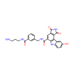 NCCCNC(=O)c1cccc(CNC(=O)c2cc3c(c4c2[nH]c2ccc(O)cc24)C(=O)NC3=O)c1 ZINC000064447855