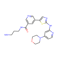 NCCCNC(=O)c1cncc(-c2cnc(Nc3cc(N4CCOCC4)ccn3)s2)c1 ZINC000034840925