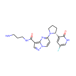 NCCCNC(=O)c1cnn2ccc(N3CCC[C@@H]3c3cc(F)c[nH]c3=O)nc12 ZINC000114903681