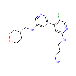 NCCCNc1cc(-c2cncc(NCC3CCOCC3)c2)c(Cl)cn1 ZINC000204407673