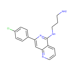 NCCCNc1nc(-c2ccc(Cl)cc2)cc2ncccc12 ZINC000013489165