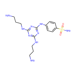 NCCCNc1nc(NCCCN)nc(Nc2ccc(S(N)(=O)=O)cc2)n1 ZINC000103269433