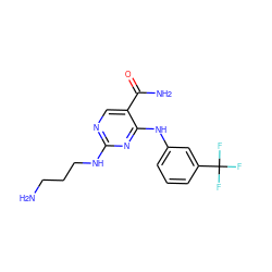 NCCCNc1ncc(C(N)=O)c(Nc2cccc(C(F)(F)F)c2)n1 ZINC000040914096