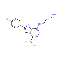 NCCCNc1ncc(C(N)=O)n2cc(-c3ccc(Cl)cc3)nc12 ZINC000096269914