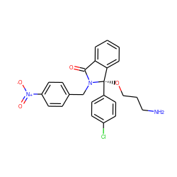 NCCCO[C@@]1(c2ccc(Cl)cc2)c2ccccc2C(=O)N1Cc1ccc([N+](=O)[O-])cc1 ZINC000143369778