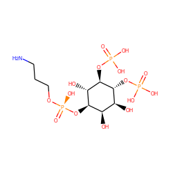 NCCCO[P@](=O)(O)O[C@H]1[C@H](O)[C@@H](OP(=O)(O)O)[C@H](OP(=O)(O)O)[C@@H](O)[C@H]1O ZINC000013587029