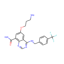 NCCCOc1cc(C(N)=O)c2ncnc(NCc3ccc(C(F)(F)F)cc3)c2c1 ZINC000114347320