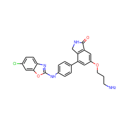 NCCCOc1cc2c(c(-c3ccc(Nc4nc5ccc(Cl)cc5o4)cc3)c1)CNC2=O ZINC000063540085