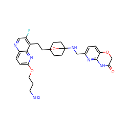 NCCCOc1ccc2ncc(F)c(CCC34CCC(NCc5ccc6c(n5)NC(=O)CO6)(CC3)CO4)c2n1 ZINC000149114755