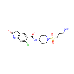 NCCCS(=O)(=O)N1CCC(NC(=O)c2cc3c(cc2Cl)NC(=O)C3)CC1 ZINC000653851551