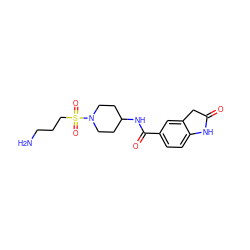 NCCCS(=O)(=O)N1CCC(NC(=O)c2ccc3c(c2)CC(=O)N3)CC1 ZINC000653851546