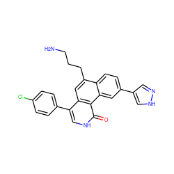 NCCCc1cc2c(-c3ccc(Cl)cc3)c[nH]c(=O)c2c2cc(-c3cn[nH]c3)ccc12 ZINC000028956062