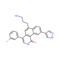 NCCCc1cc2c(-c3cccc(Cl)c3)c[nH]c(=O)c2c2cc(-c3cn[nH]c3)ccc12 ZINC000028956058