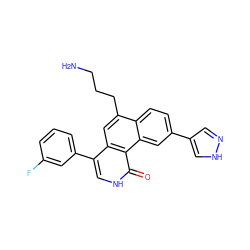 NCCCc1cc2c(-c3cccc(F)c3)c[nH]c(=O)c2c2cc(-c3cn[nH]c3)ccc12 ZINC000028956021