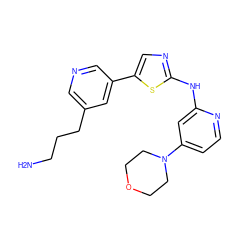 NCCCc1cncc(-c2cnc(Nc3cc(N4CCOCC4)ccn3)s2)c1 ZINC000034841383