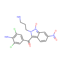 NCCCn1c(C(=O)c2cc(Cl)c(N)c(Cl)c2)c2ccc([N+](=O)[O-])cc2[n+]1[O-] ZINC000036383456