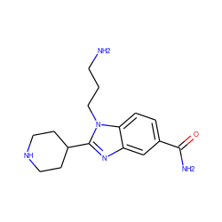 NCCCn1c(C2CCNCC2)nc2cc(C(N)=O)ccc21 ZINC000653863978