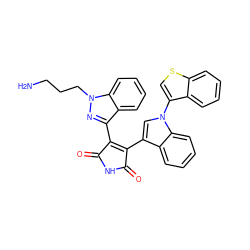 NCCCn1nc(C2=C(c3cn(-c4csc5ccccc45)c4ccccc34)C(=O)NC2=O)c2ccccc21 ZINC000038151311