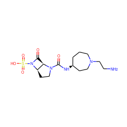 NCCN1CCC[C@H](NC(=O)N2CC[C@@H]3[C@H]2C(=O)N3S(=O)(=O)O)CC1 ZINC000072108936