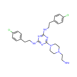 NCCN1CCN(c2nc(NCCc3ccc(Cl)cc3)nc(NCCc3ccc(Cl)cc3)n2)CC1 ZINC000082153539