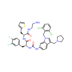 NCCNC(=O)[C@H](Cc1cccs1)NC(=O)[C@H](Cc1ccc(F)c(F)c1)NC(=O)Nc1ccc2c(CN3CCCC3)cn(Cc3c(Cl)cccc3Cl)c2c1 ZINC000095539687