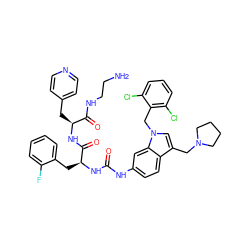 NCCNC(=O)[C@H](Cc1ccncc1)NC(=O)[C@H](Cc1ccccc1F)NC(=O)Nc1ccc2c(CN3CCCC3)cn(Cc3c(Cl)cccc3Cl)c2c1 ZINC000095614873