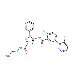 NCCNC(=O)c1cc(NC(=O)c2cc(-c3ncccc3F)ccc2Cl)n(-c2ccccc2)n1 ZINC001772628597